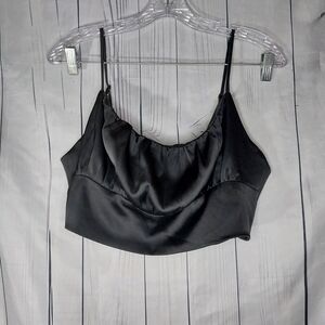 Rue 21 Black Satin Cowl Neck Spaghetti Strap Crop Top